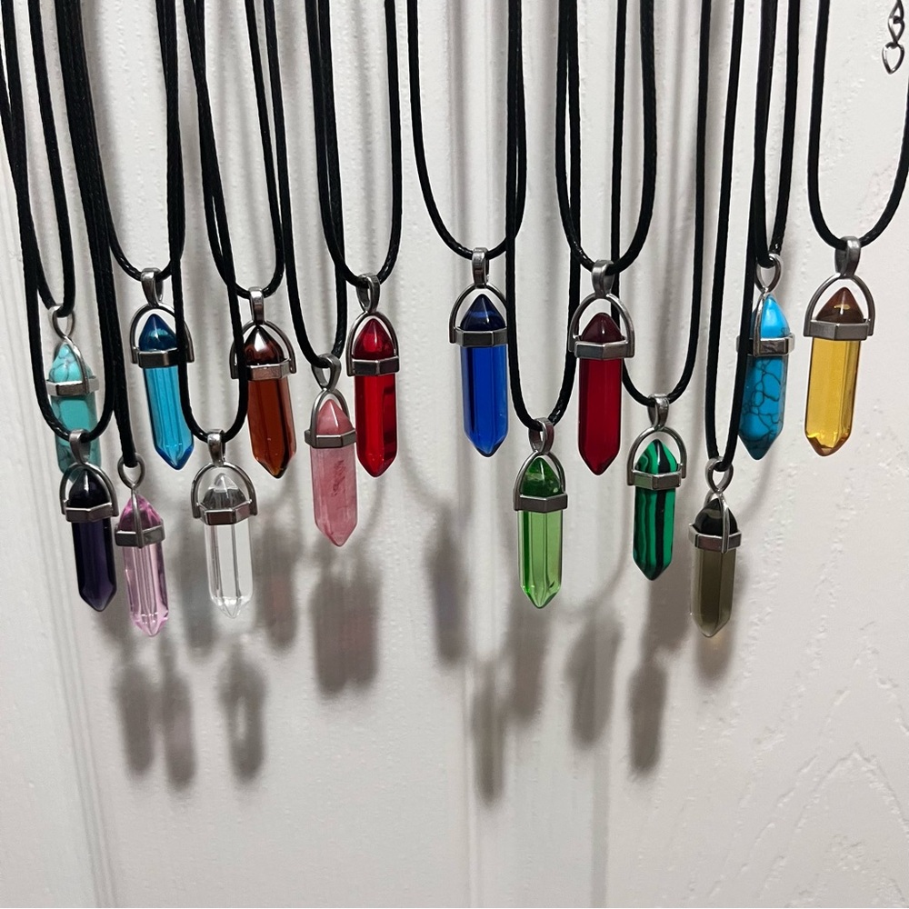 Crystal Chakra Healing Necklaces Charm Set of 15 Adjustable to fit any size
